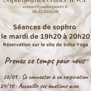 Séances collectives de Sophrologie 1 mardi / mois au Studio Soha Yoga, à Rennes (quartier Bréquigny).